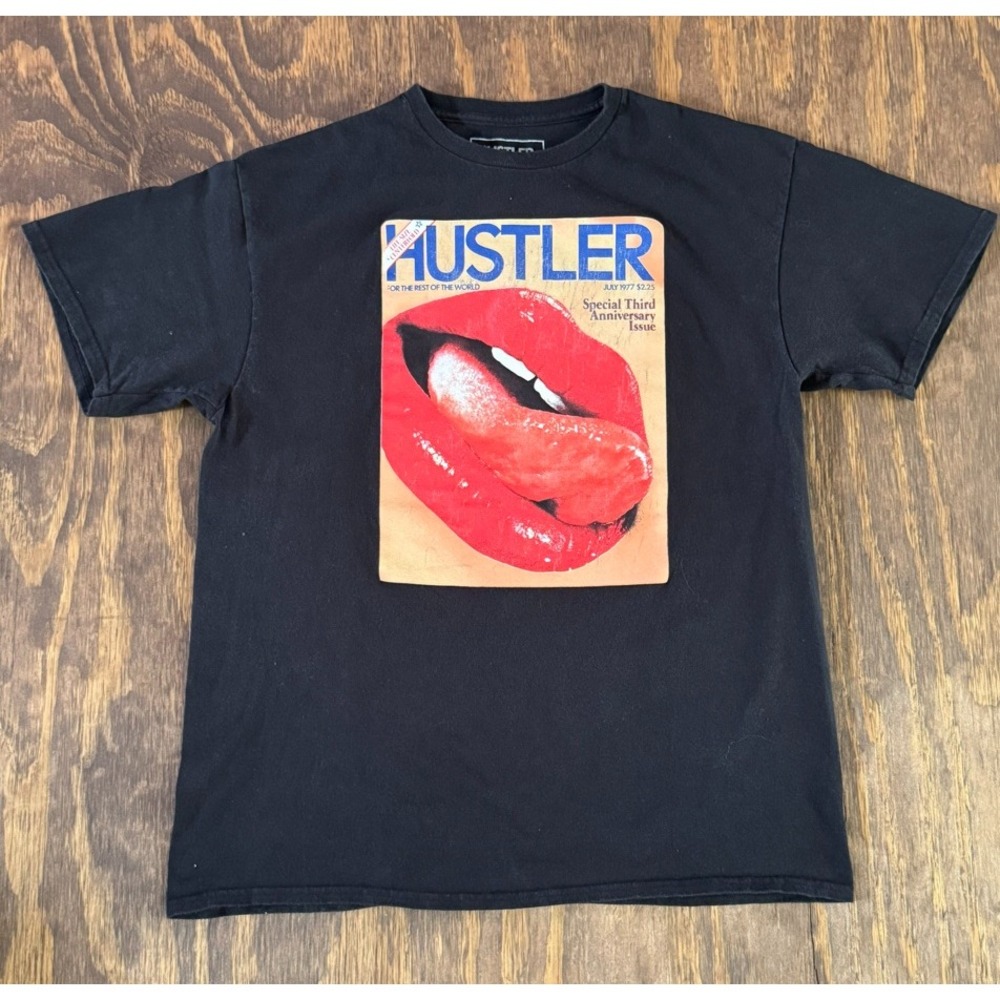 Hustler Magazine Graphic T Shirt Large Black 1977 Cover Lips Tee Adult Novelty